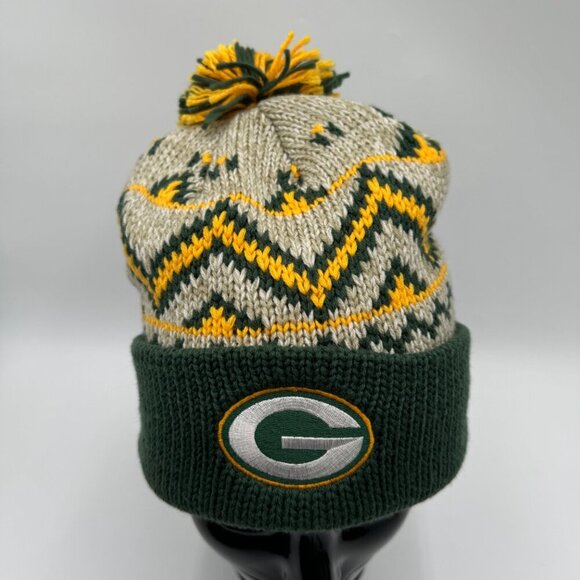 GREEN BAY PACKERS NFL  BEANIE STOCKING CAP KNIT  green yellow Pom Pom logo - Picture 3 of 7